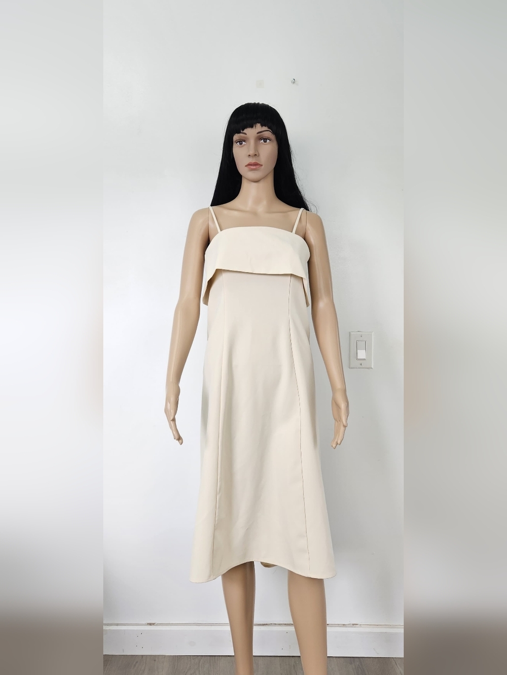 OAK + FORT Cream Strapless Overlay Midi Dress